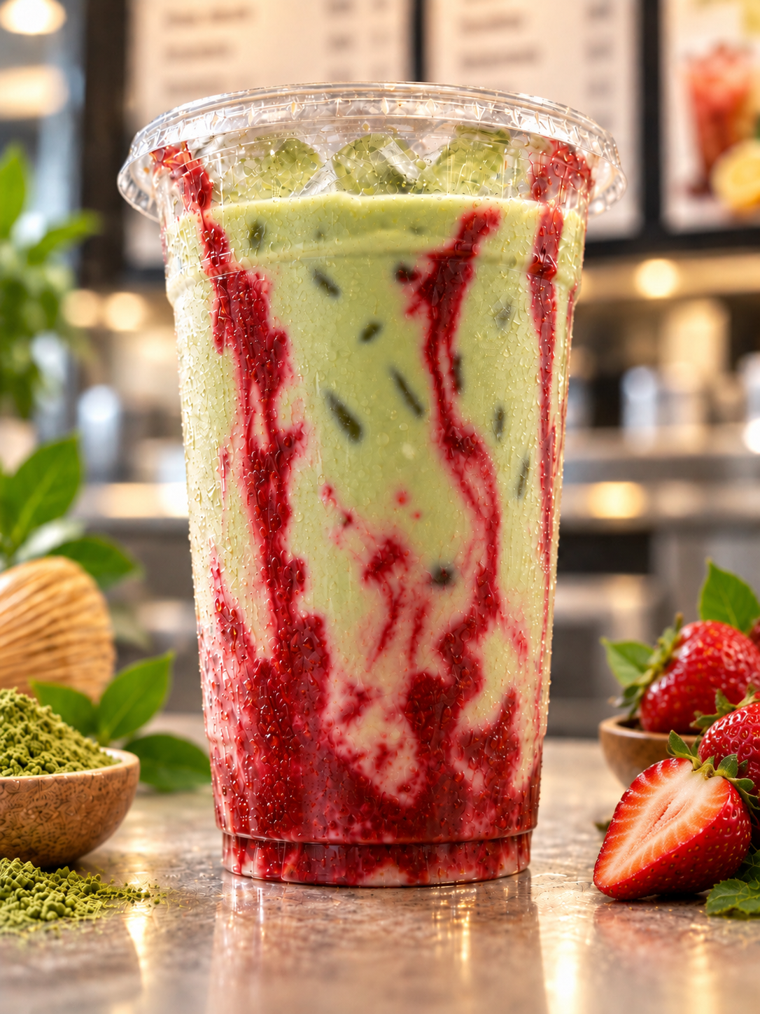 Strawberry Matcha Latte (Almond milk)
