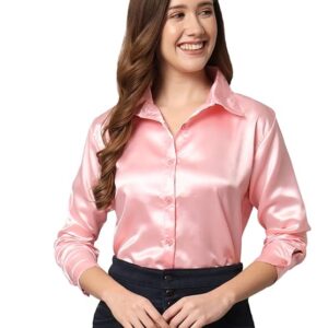 FUNDAY FASHION Women Solid  Baby Pink Formal Satin Shirt